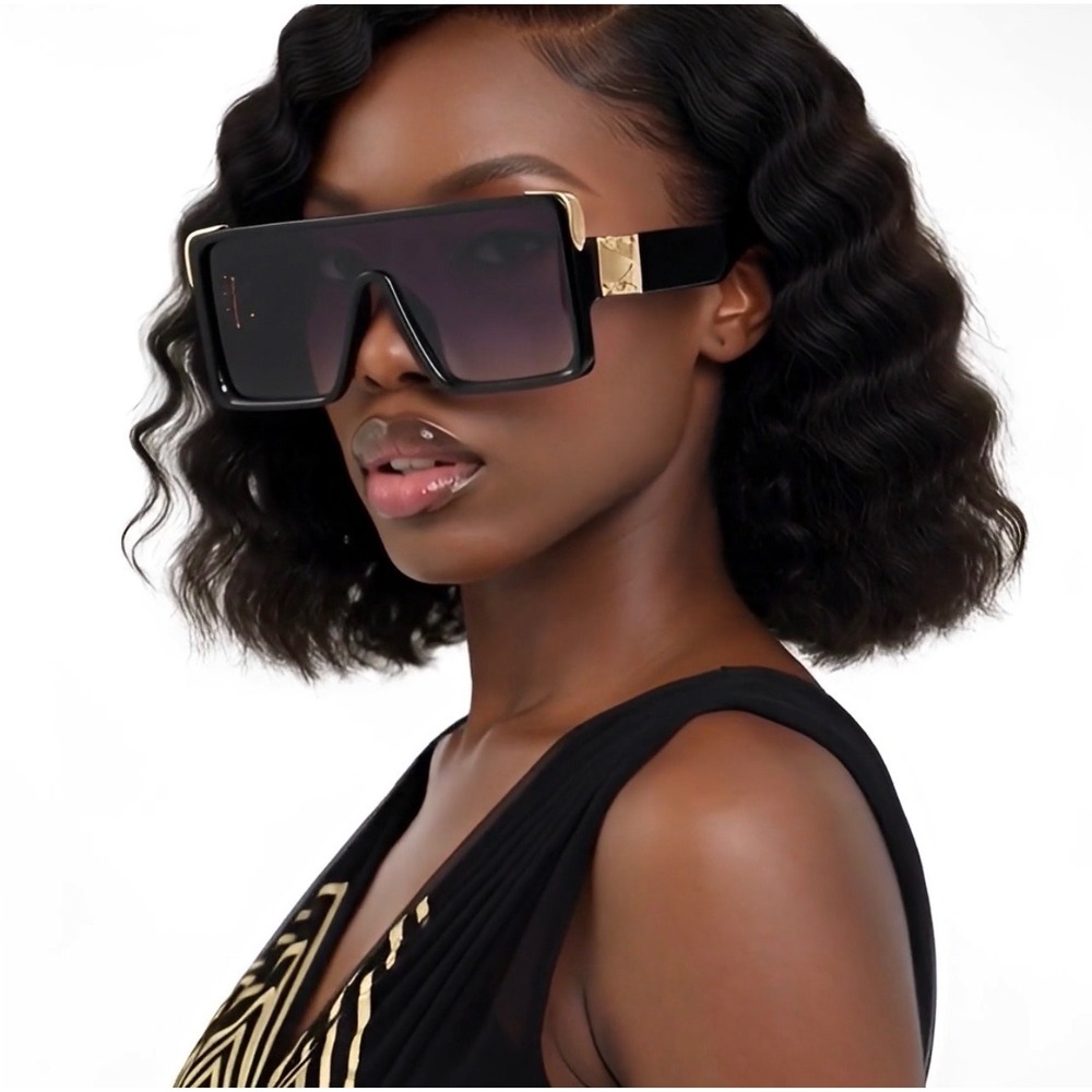 Women Sunglasses Black‎ Gold Flat Top Gradient Lens Chic Festival Music Hip Hop